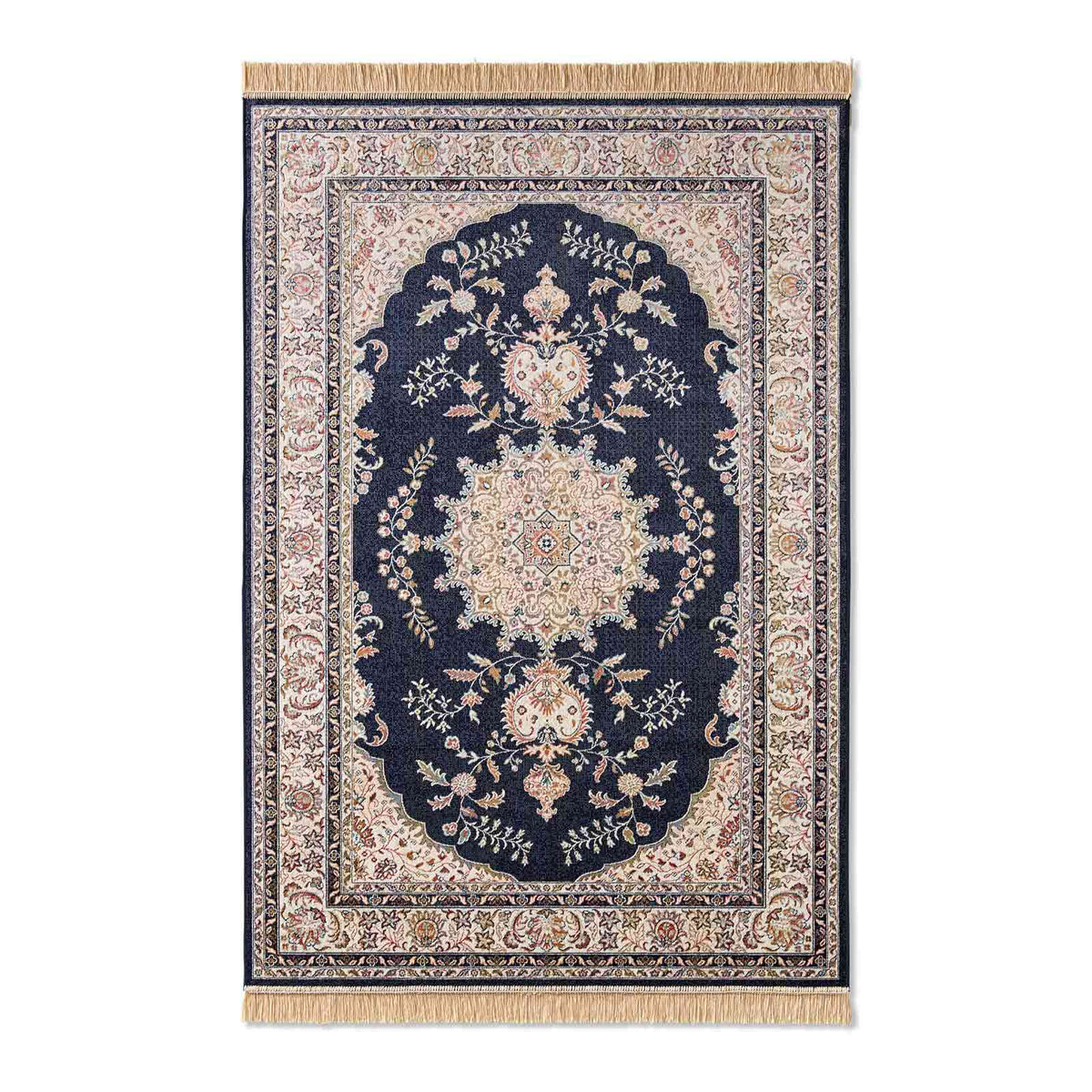 Palazzo Royal Ghoum Teppich Blau mit elegantem Orient-Motiv – Frontansicht, 067x105 cm