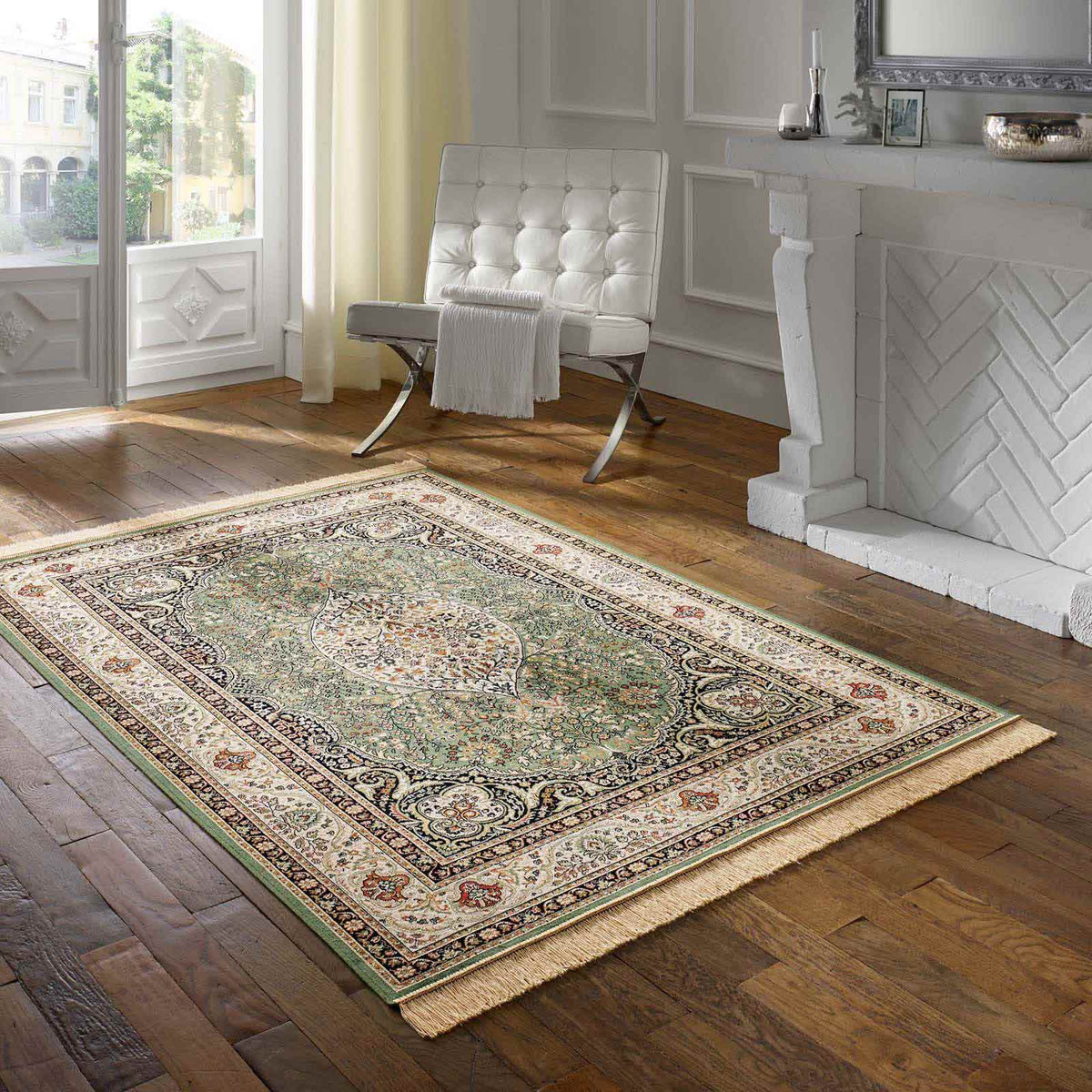 Palazzo Royal Lilian Teppich in Grün mit Ornamenten – Wohnbeispiel, 095x140 cm