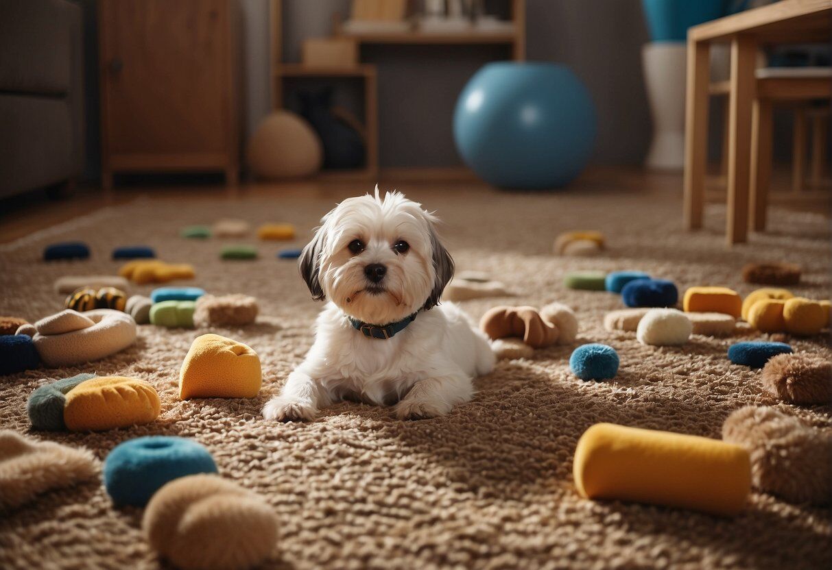 Hund auf einem großen braunen Teppich