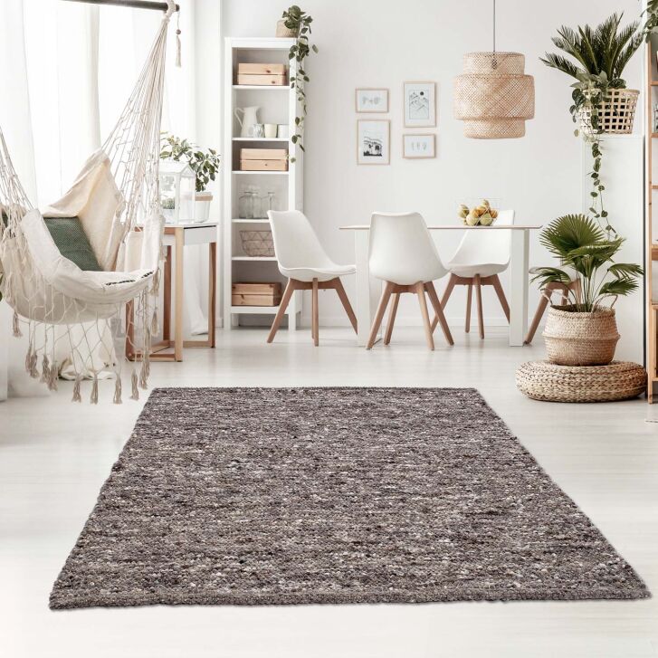 Esszimmer Schlafzimmer und die Küche geeignet Taracarpet Moderner Handweb Teppich Alpina handgewebt aus Schurwolle für Wohnzimmer 250 x 290 cm, 30 Grau meliert