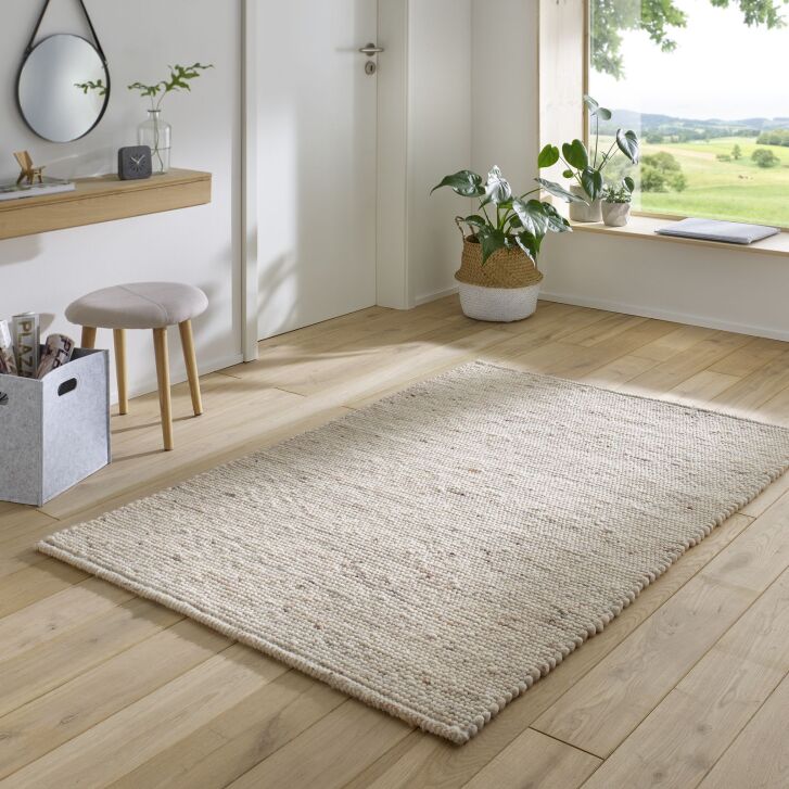 Taracarpet Moderner Handweb Teppich Alpina handgewebt aus Schurwolle für Wohnzimmer Esszimmer Schlafzimmer und die Küche geeignet 090 x 160 cm, 60 Beige meliert