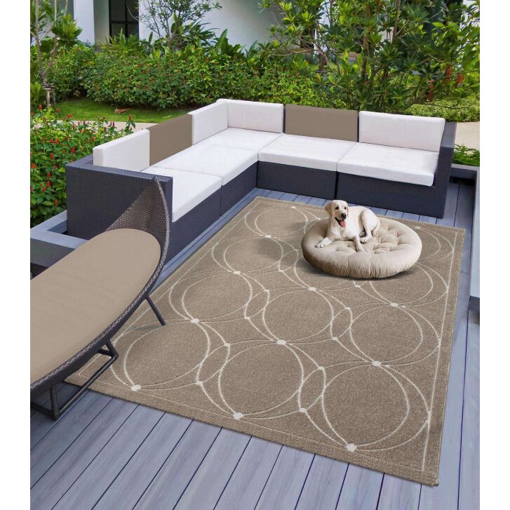 Indoor & Outdoor Teppich Capri modernes Kreise Design beige  080x150 cm