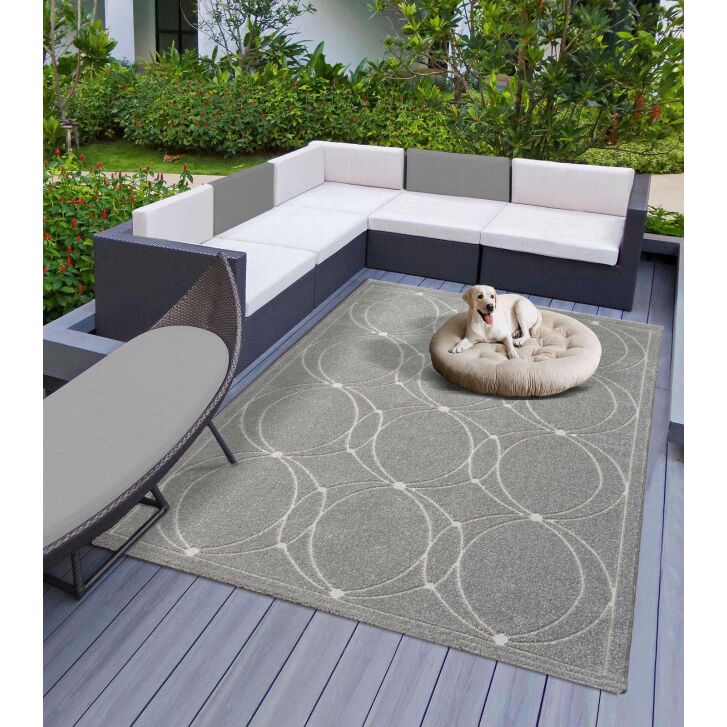 Indoor & Outdoor Teppich Capri modernes Kreise Design grau  080x150 cm