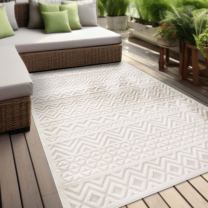 Indoor und Outdoor Teppich wetterfest Barcelona Orientalisch Scandi Style weiß 080x150 cm