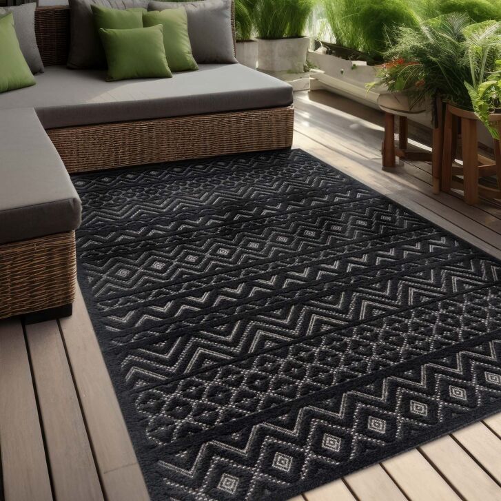 Indoor und Outdoor Teppich wetterfest Barcelona Orientalisch Scandi Style anthrazit 080x150 cm