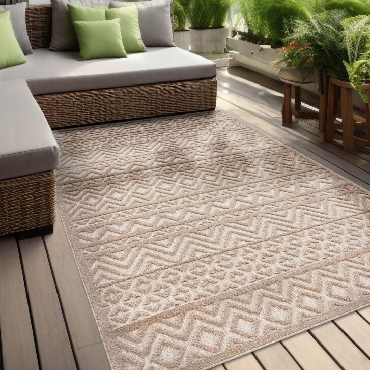 Indoor und Outdoor Teppich wetterfest Barcelona Orientalisch Scandi Style beige 080x150 cm
